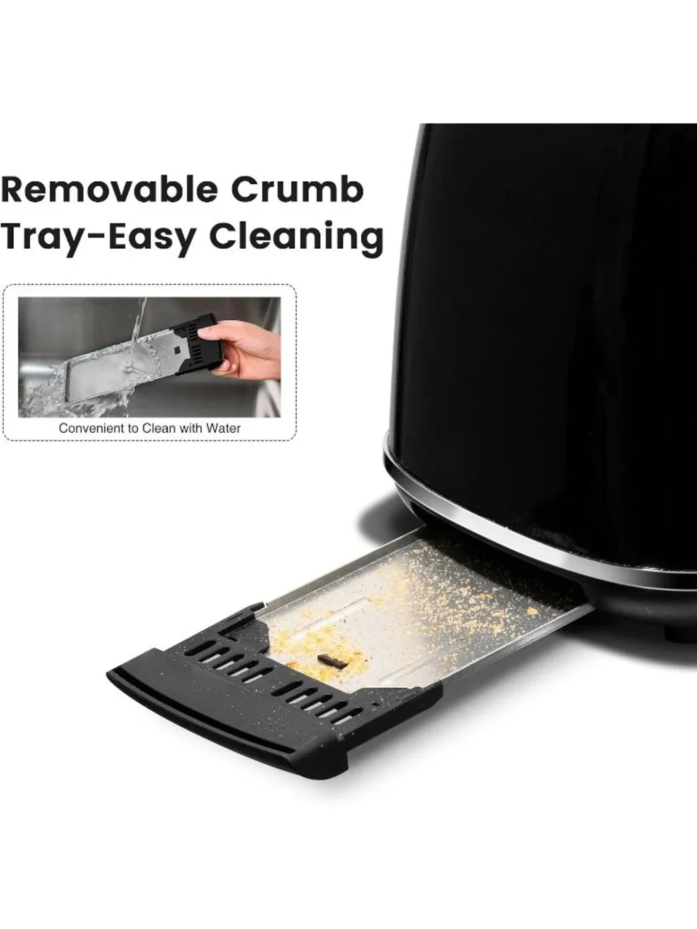 2 Slice Black Retro Stainless Steel with Bagel Defrost Functions Tray Toaster